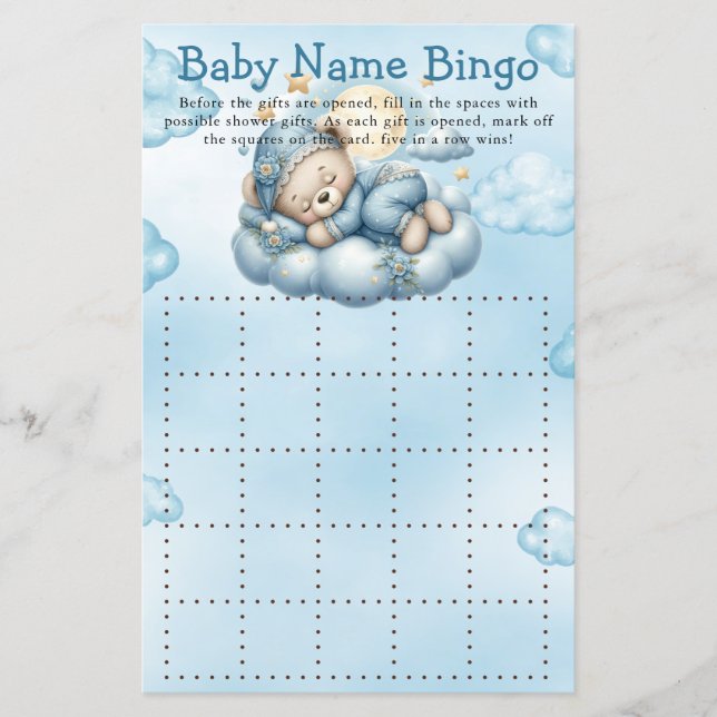 Baby shower Jeu C'est un garçon Teddy Bear Bingo (Devant)