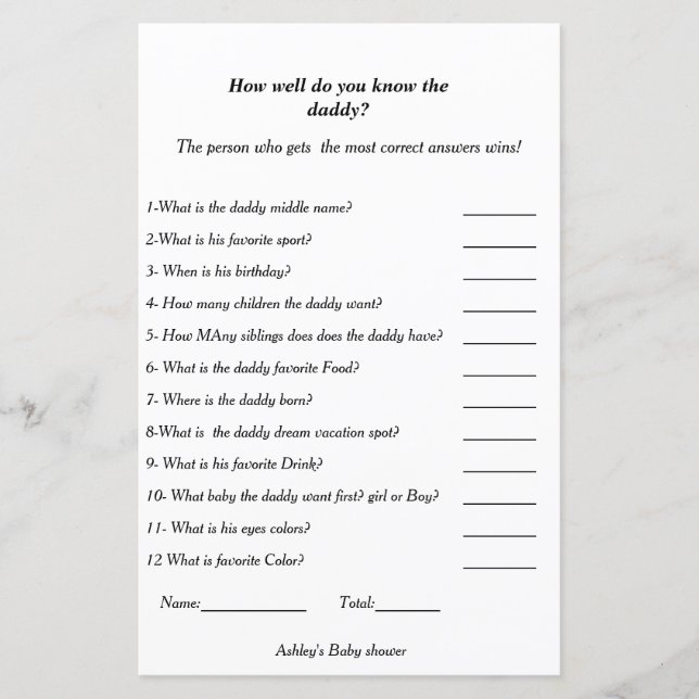 Baby shower jeu comment bien vous papa (Devant)