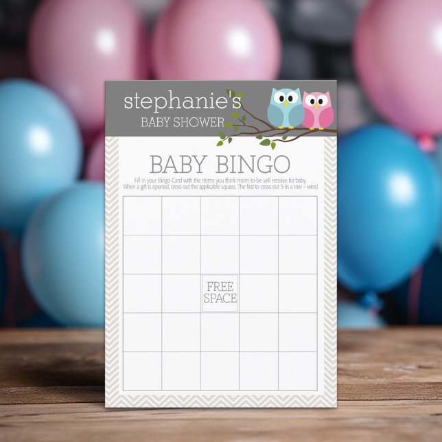 Baby shower Jeu de Bingo - Chouettes mignonnes (Custom Shower Game)