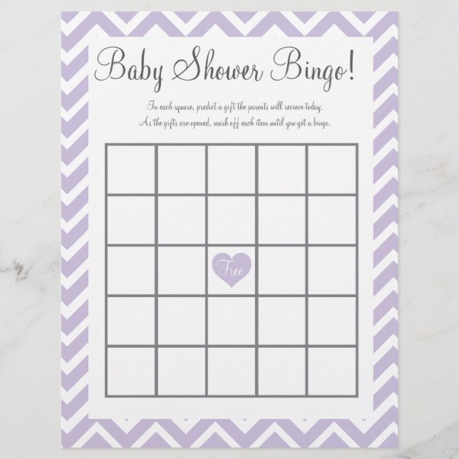 Baby shower jeu de bingo en lavande (Devant)
