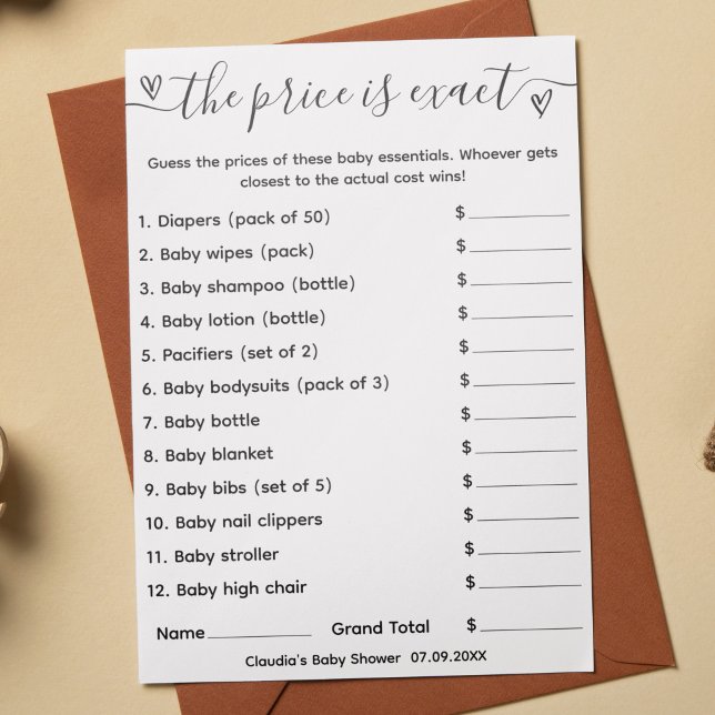 Baby shower Jeu Devis Le prix est une carte exacte (Créateur téléchargé)
