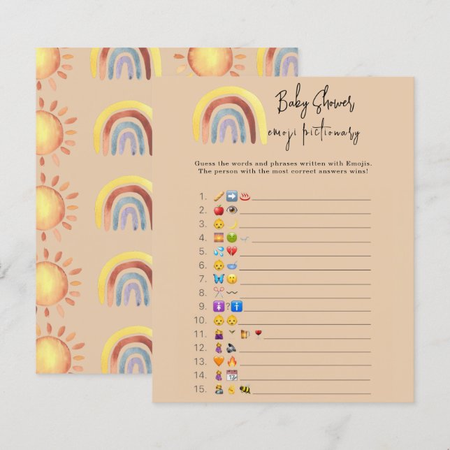 Baby shower jeu d'images avec émojis arc-en-ciel b (Devant / Derrière)