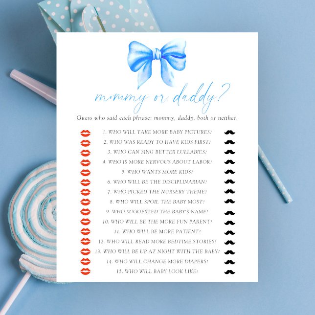 Baby shower jeu Maman ou Papa ruban bleu (Créateur téléchargé)