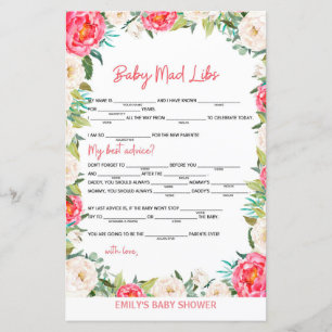 Baby shower Jeu rose et ivoire florale