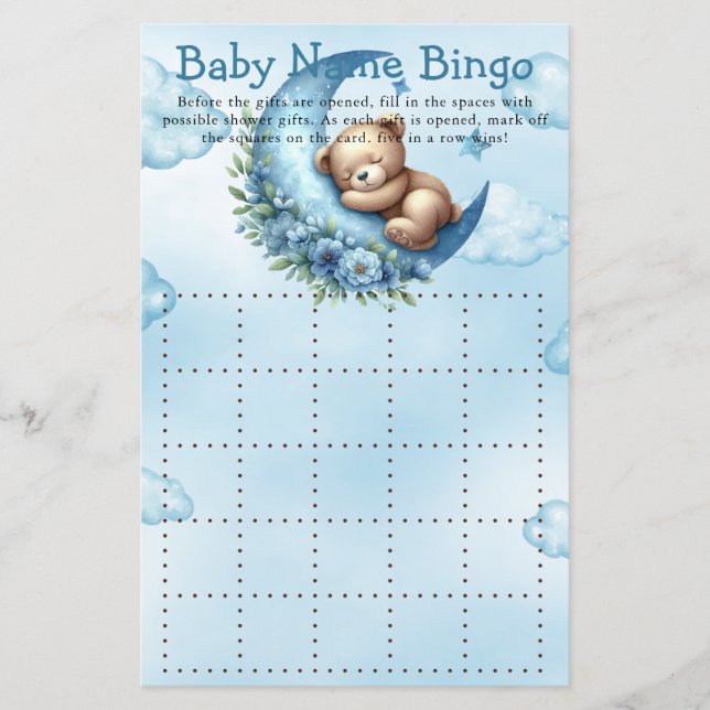 Baby shower Jeu Sur La Lune Bingo (Devant)