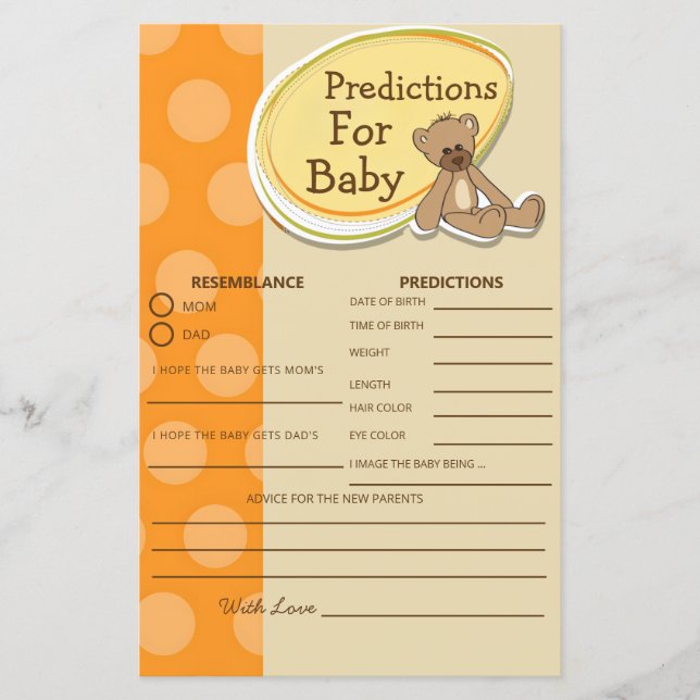 Baby shower Jeu Vintage Teddy Bear Prédictions (Devant)