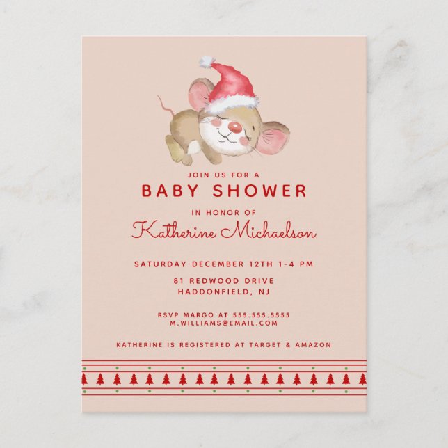 Baby shower | Joyeuse invitation de la souris de N (Devant)
