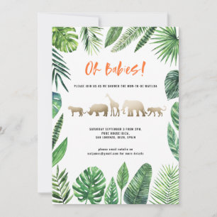 Baby shower jumeau feuillage tropical et animaux d
