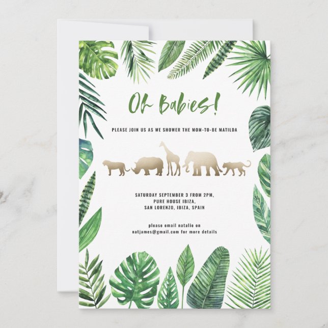 Baby shower jumeau feuillage tropical et animaux d (Devant)