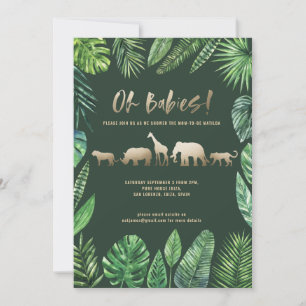 Baby shower jumeau feuillage tropical et animaux d