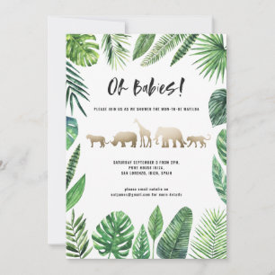 Baby shower jumeau feuillage tropical et animaux d