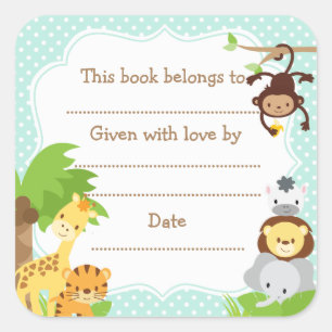 Baby shower Jungle autocollant plaque bleu