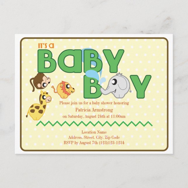 Baby shower Jungle Boy Invitation de carte postale (Devant)