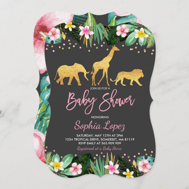Baby shower Jungle Invitation Baby shower tropical (Devant / Derrière)