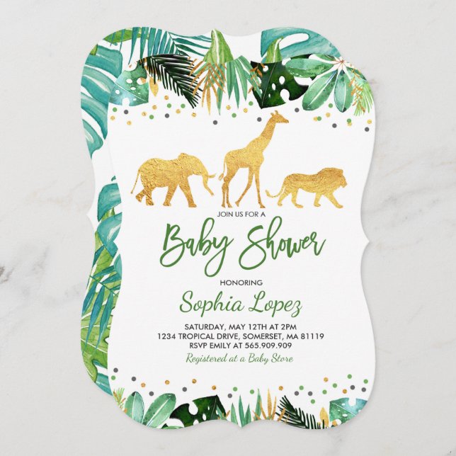 Baby shower Jungle Invitation Baby shower tropical (Devant / Derrière)
