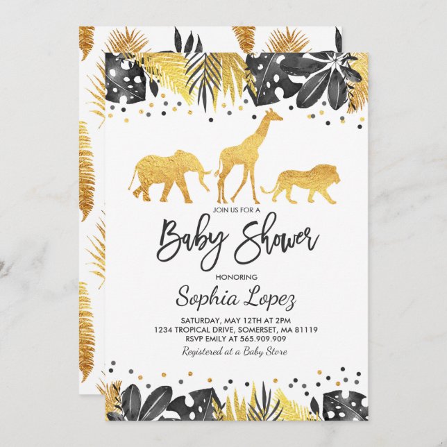 Baby shower Jungle Invitation Baby shower tropical (Devant / Derrière)