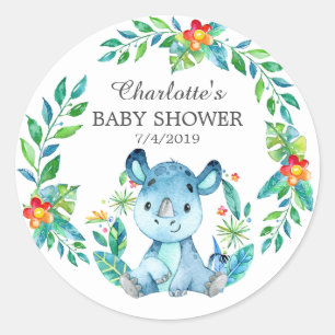 Baby shower Jungle Rhino Merci Favoriser Sticker
