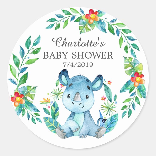 Baby shower Jungle Rhino Merci Favoriser Sticker (Devant)