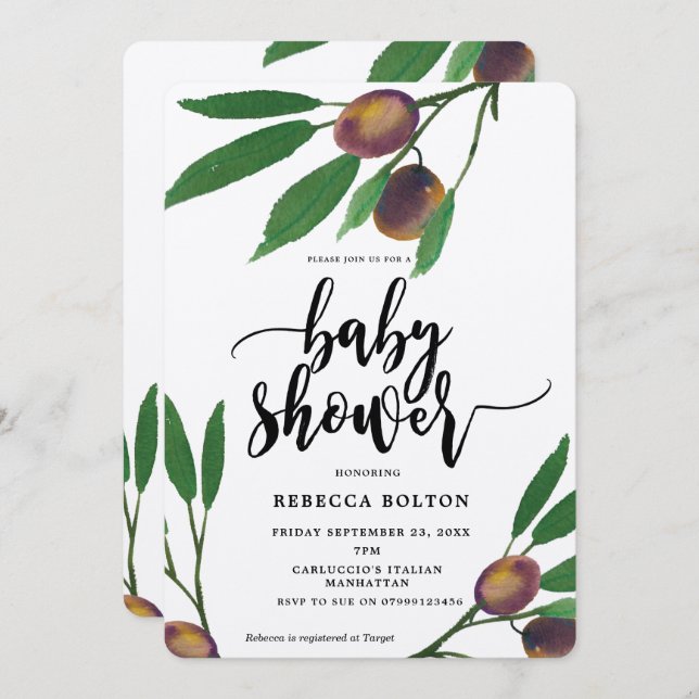 baby shower kraft moderne olive toscane invitation (Devant / Derrière)