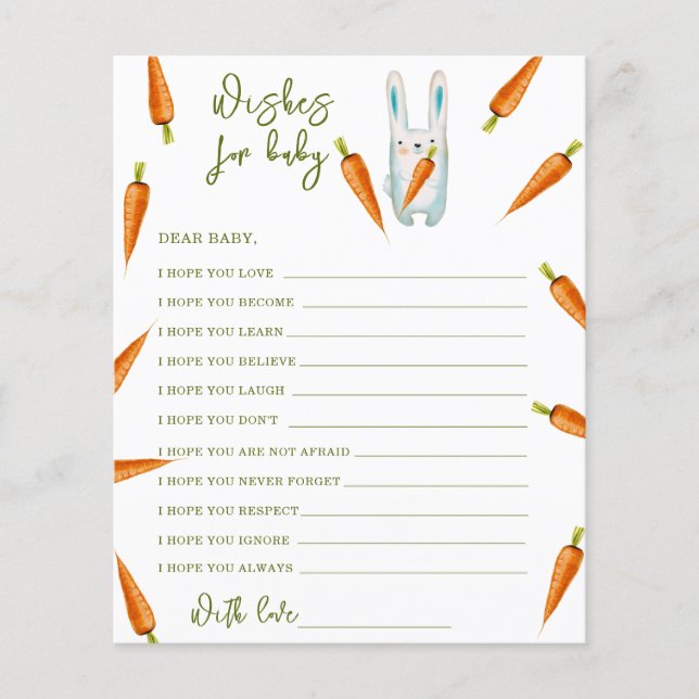 Baby shower lapin d'aquarelle - souhaits pour bébé (Devant)
