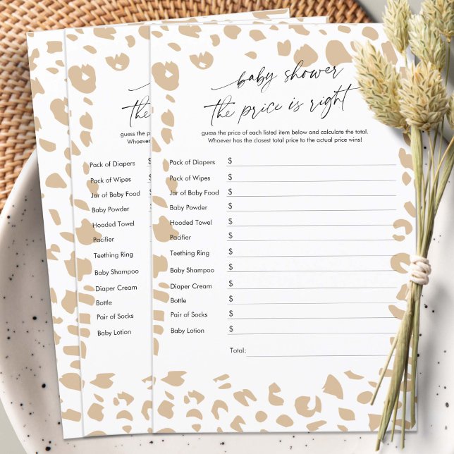 Baby shower Le prix est correct, Safari Games (Safari Animal Prints, The Price is Right, Safari Animals Themed baby Shower Game.)
