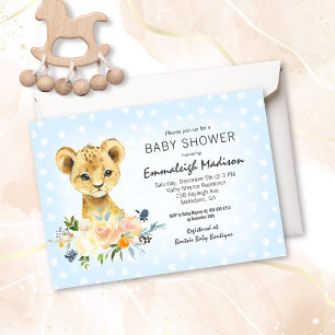 Baby shower Lion Cub Floral Bleu