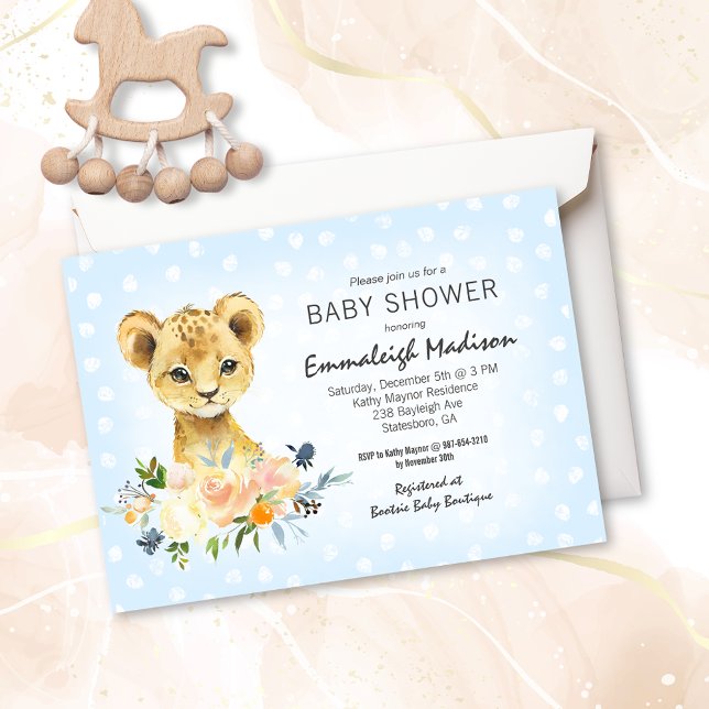 Baby shower Lion Cub Floral Bleu (Créateur téléchargé)