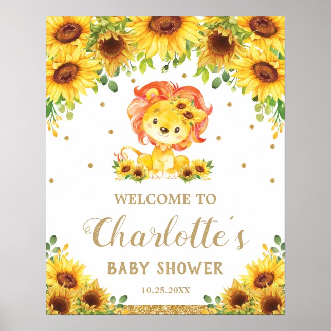 Baby shower Lion tournesol Affiche de bienvenue d' (Devant)