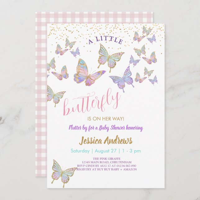 Baby shower Little Butterflies Fête Invitation (Devant / Derrière)