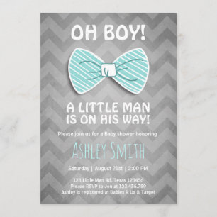 Baby shower Little Man Invitation Bow Cravate Blue