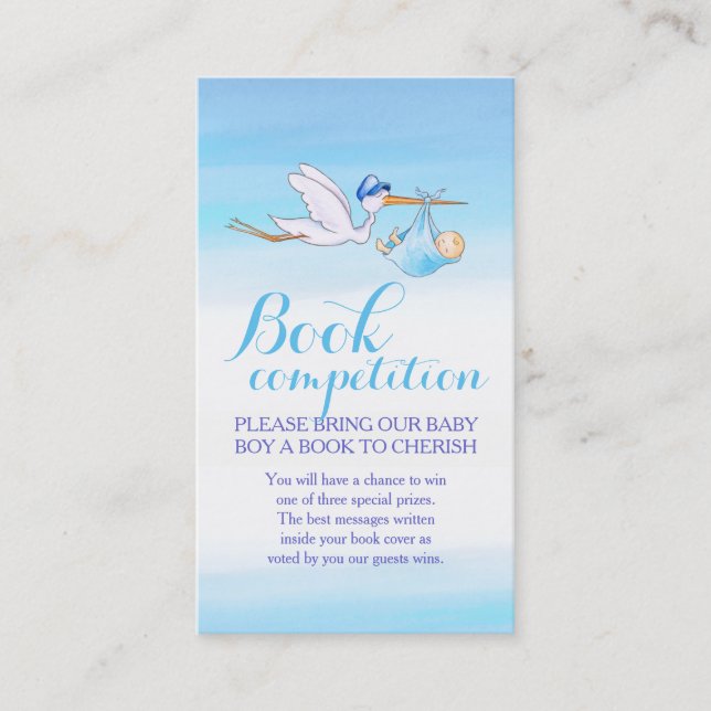 Baby shower livre compétition garçon cigogne carte (Devant)