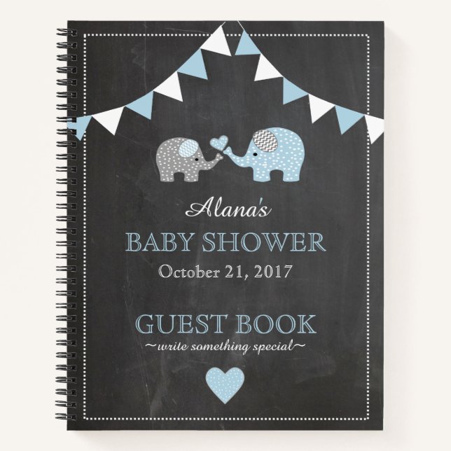 baby shower Livre d'invité Chalkboard Look Eléphan (Devant)