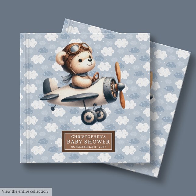 Baby shower Livre d'invité mignon Ours en peluche  (Baby Shower Guest Book Cute Teddy Bear Pilot Blue)