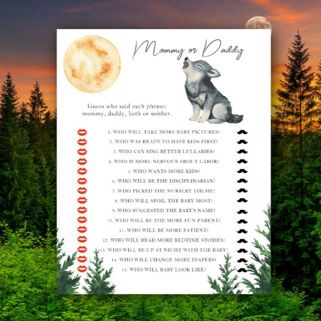 Baby shower loup - jeu maman ou papa (Créateur téléchargé)