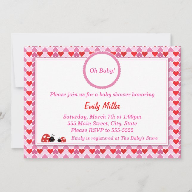 Baby shower Love Hearts Flat Card Invitation (Devant)