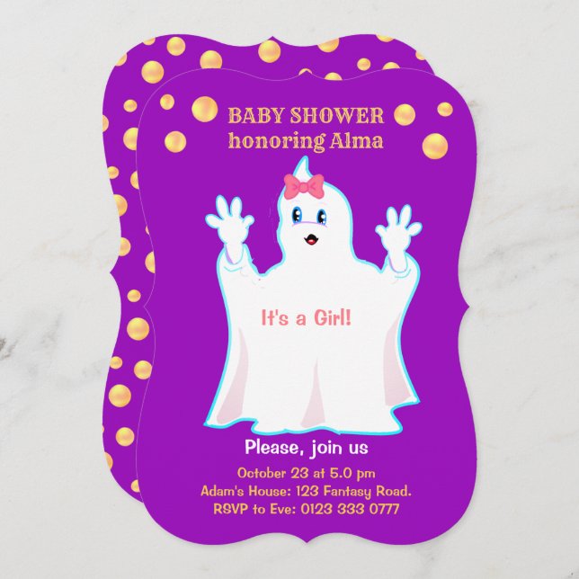 Baby shower Lovely Ghost Invitation (Devant / Derrière)