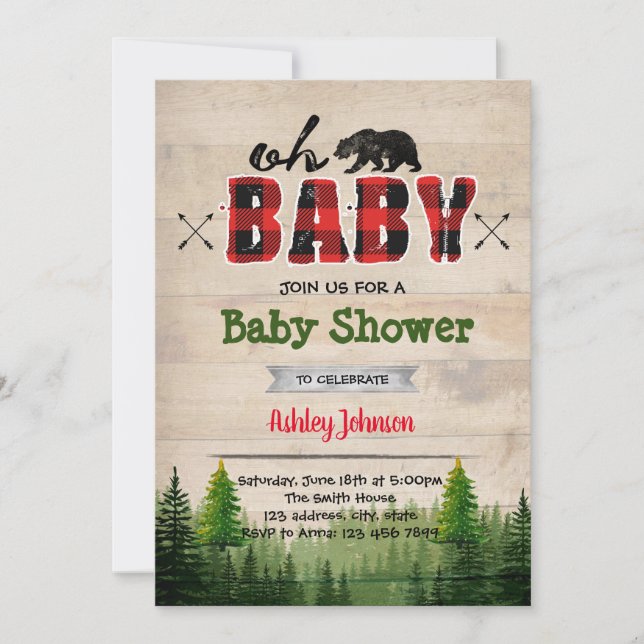 Baby shower Lumberjack invitation (Devant)
