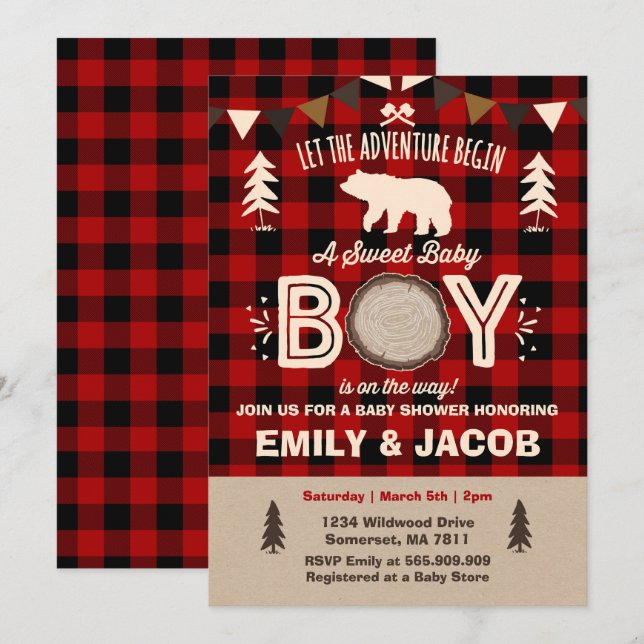 Baby shower Lumberjack Invitation Lumberjack (Devant / Derrière)
