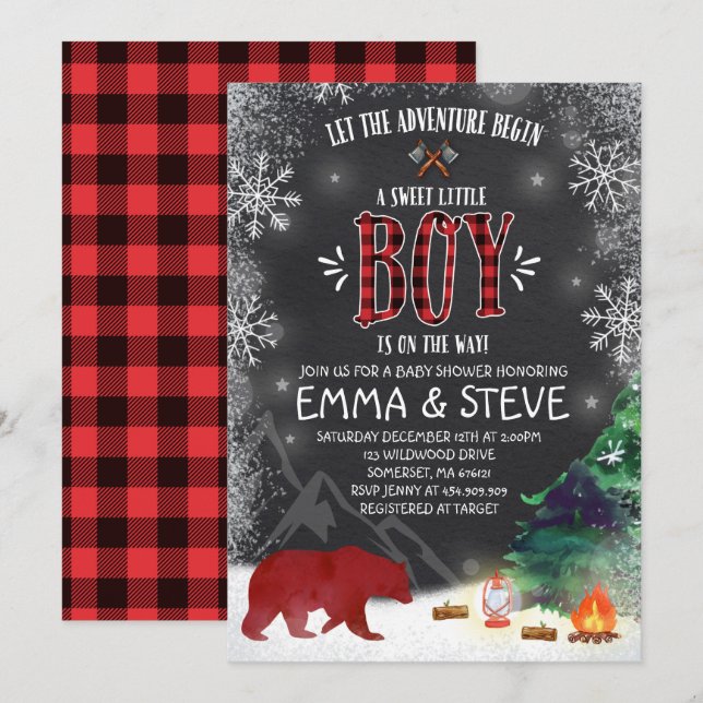 Baby shower Lumberjack Invitation Lumberjack (Devant / Derrière)