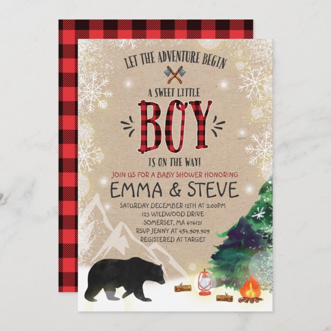 Baby shower Lumberjack Invitation Lumberjack (Devant / Derrière)