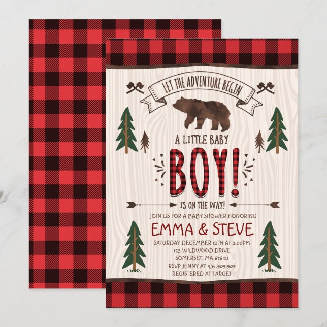 Baby shower Lumberjack Invitation Lumberjack Party (Devant / Derrière)