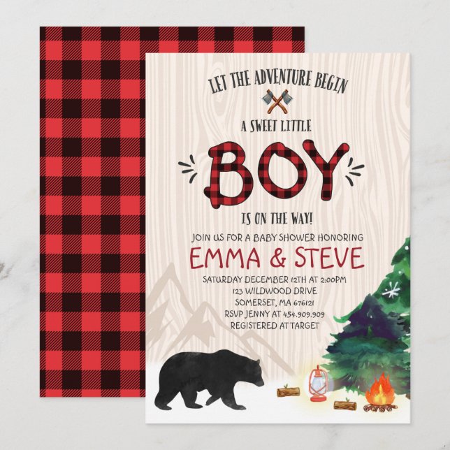 Baby shower Lumberjack Invitation Lumberjack Party (Devant / Derrière)