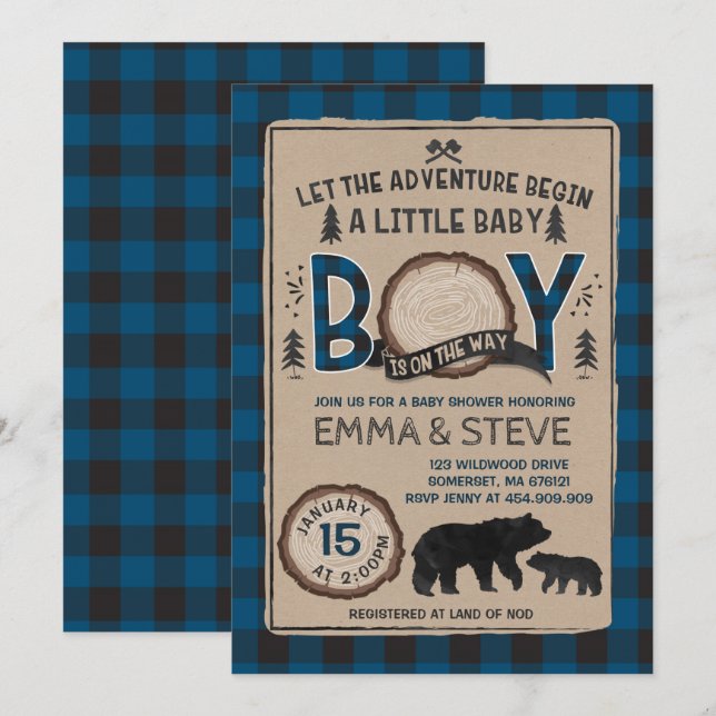 Baby shower Lumberjack Invitation Lumberjack Party (Devant / Derrière)