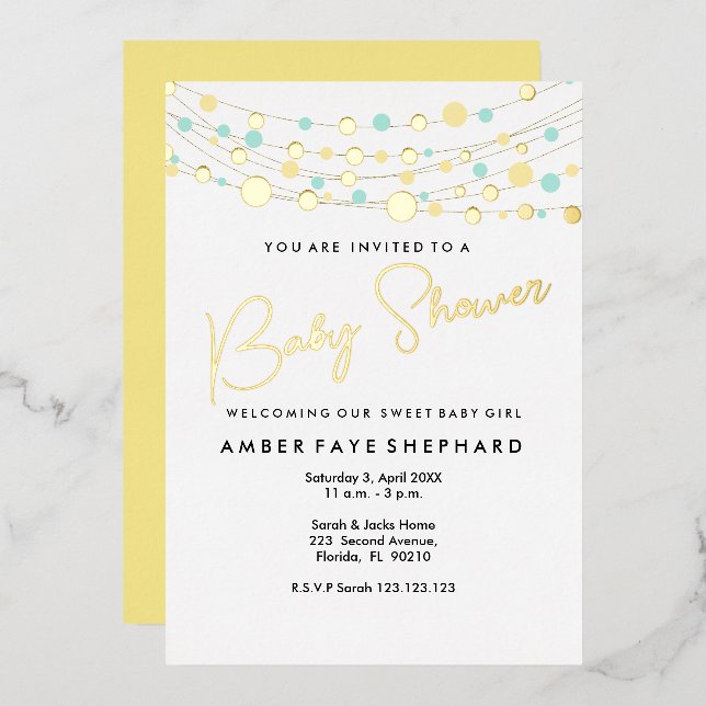 Baby shower lumineux Invitation - Jaune et Vert (Recto/Verso)
