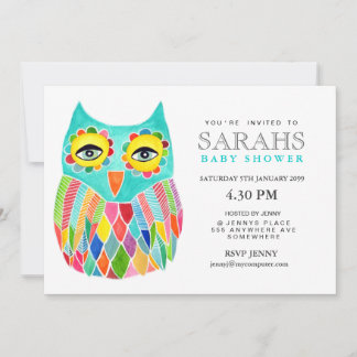 Baby shower lunaire Rainbow Owl Invitation