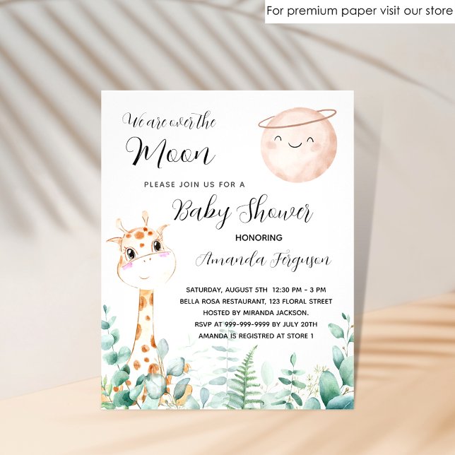Baby shower lune girafe mignonne invitation (Créateur téléchargé)