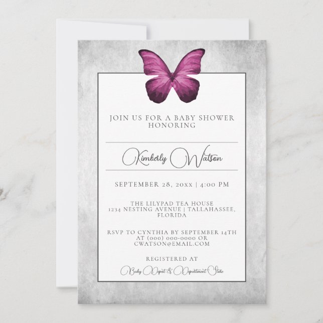 Baby shower Magenta Butterfly Invitation (Devant)