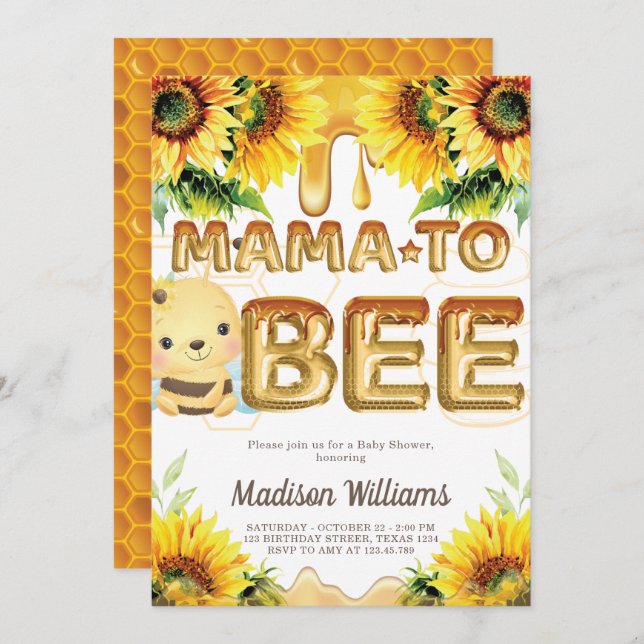 Baby shower Mama à Bee Super Cute Invitation (Devant / Derrière)