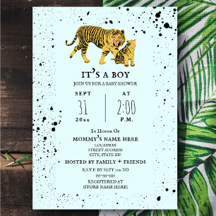 Baby shower Mama Tiger Blue Boy Invitation