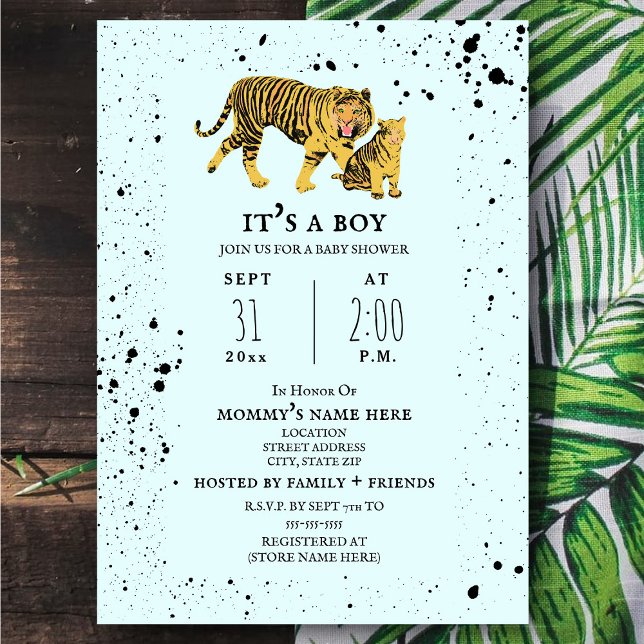 Baby shower Mama Tiger Blue Boy Invitation (Créateur téléchargé)